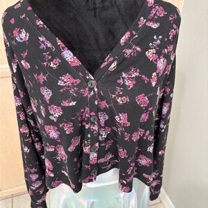 Lane Bryant Black and Pink Floral Cardigan